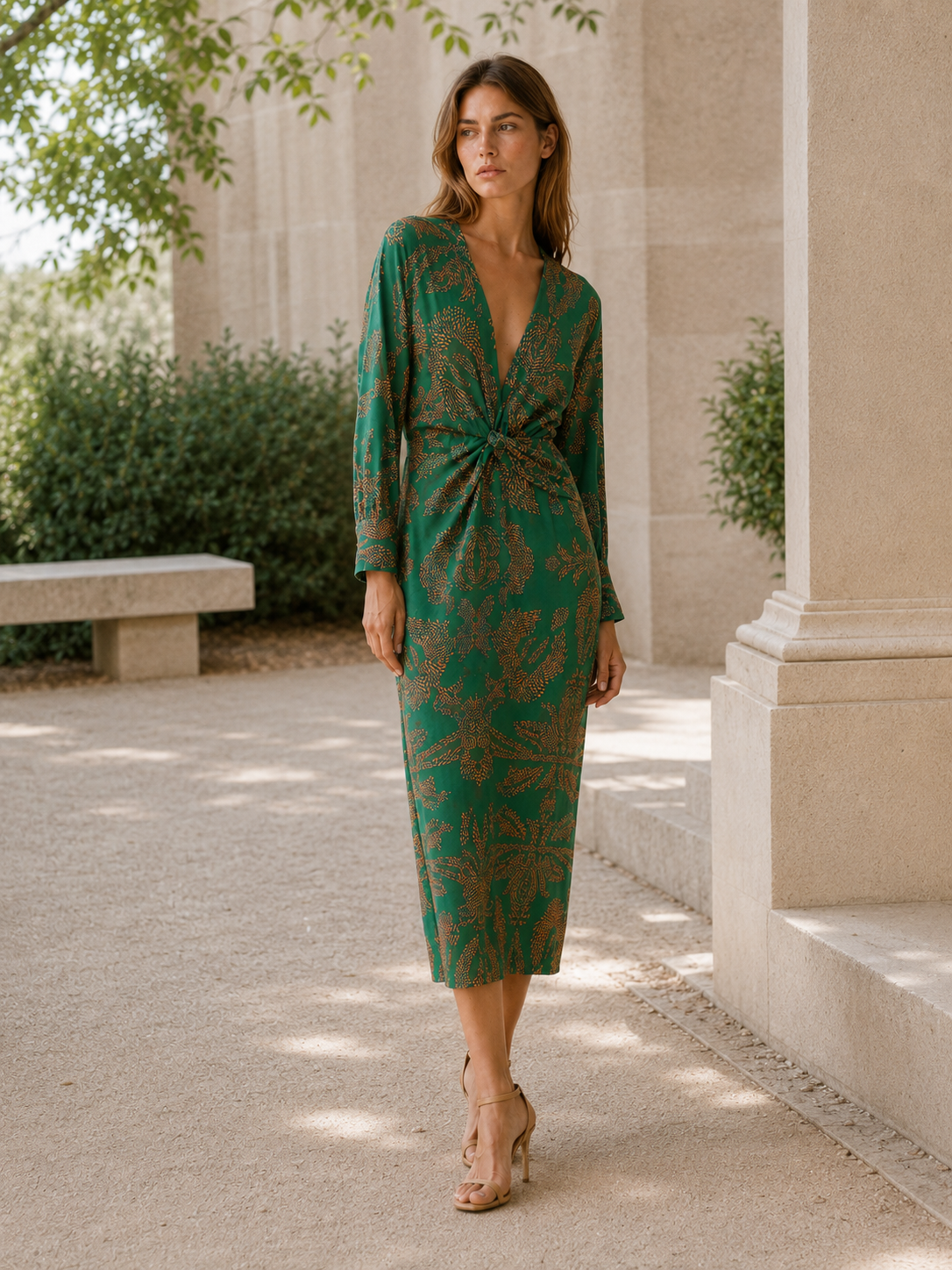 Briar | Long Sleeve Midi Dress with Twist Front