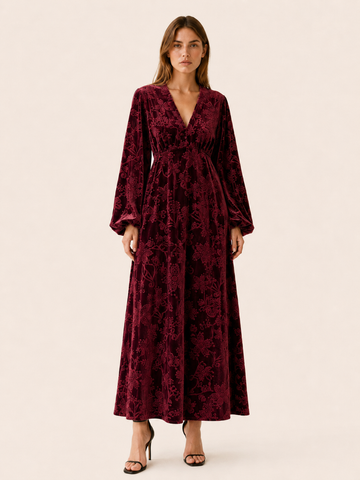 Brietta | Velour Maxi Dress with V Neck Detail