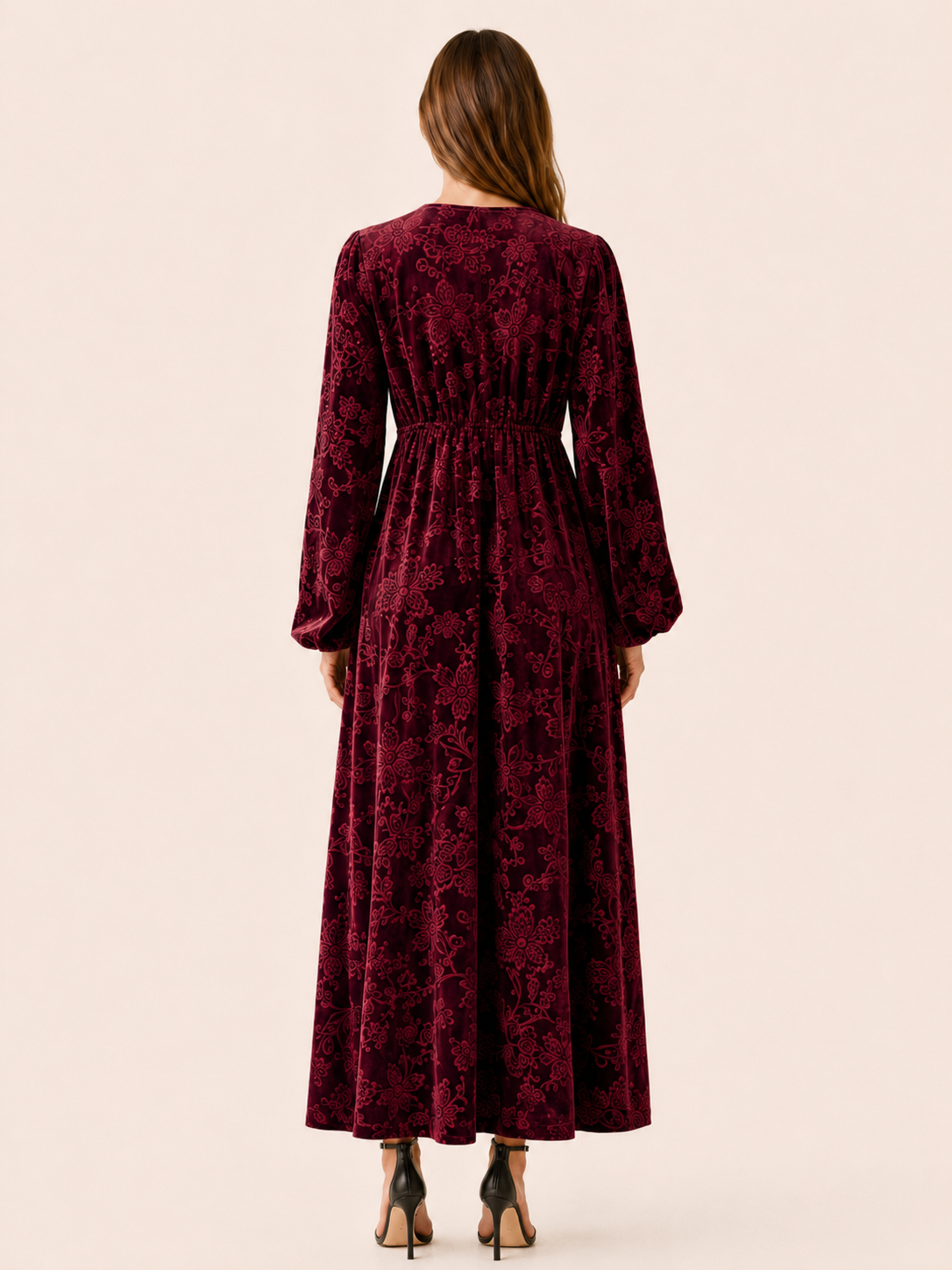 Brietta | Velour Maxi Dress with V Neck Detail