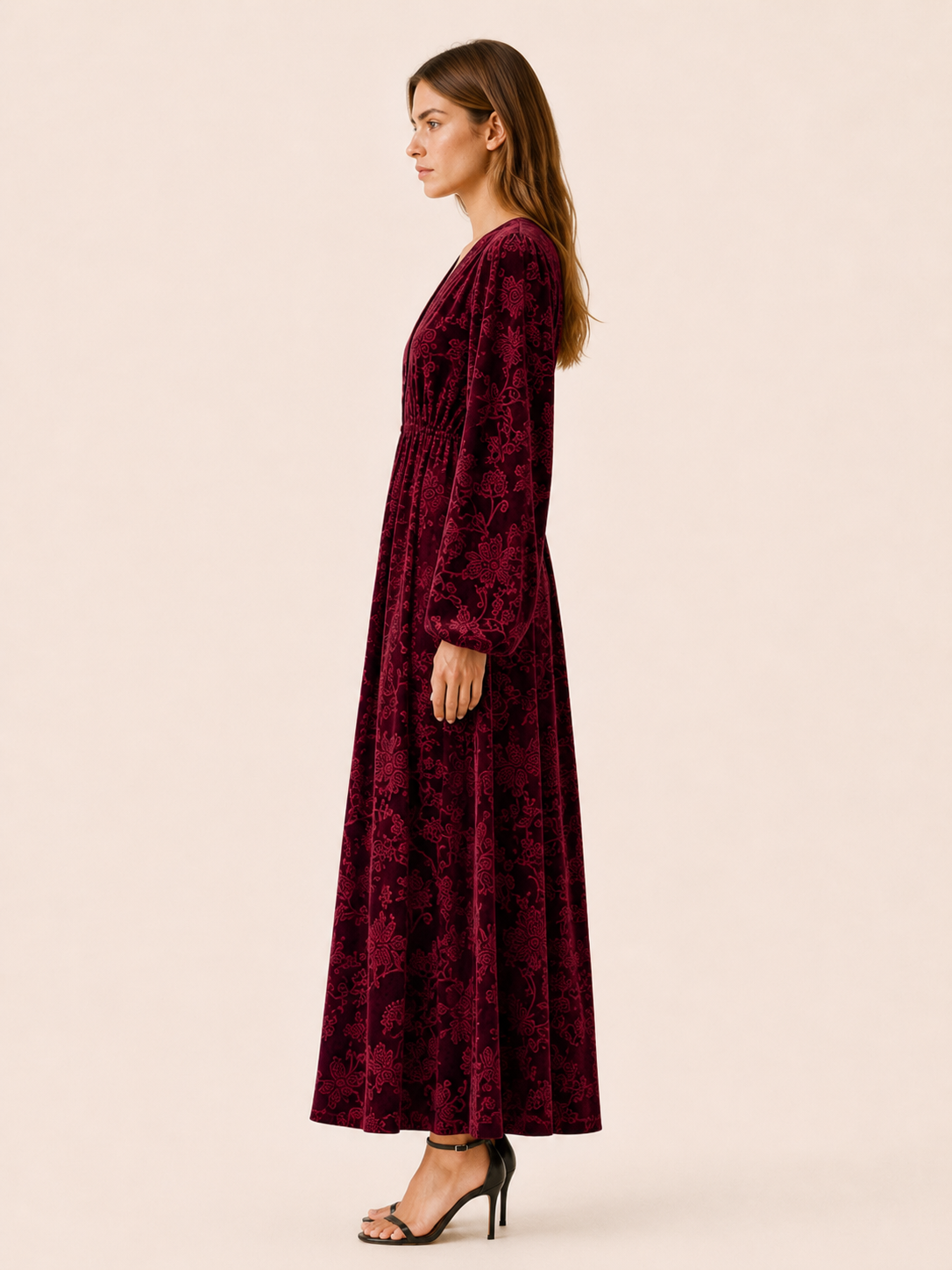 Brietta | Velour Maxi Dress with V Neck Detail