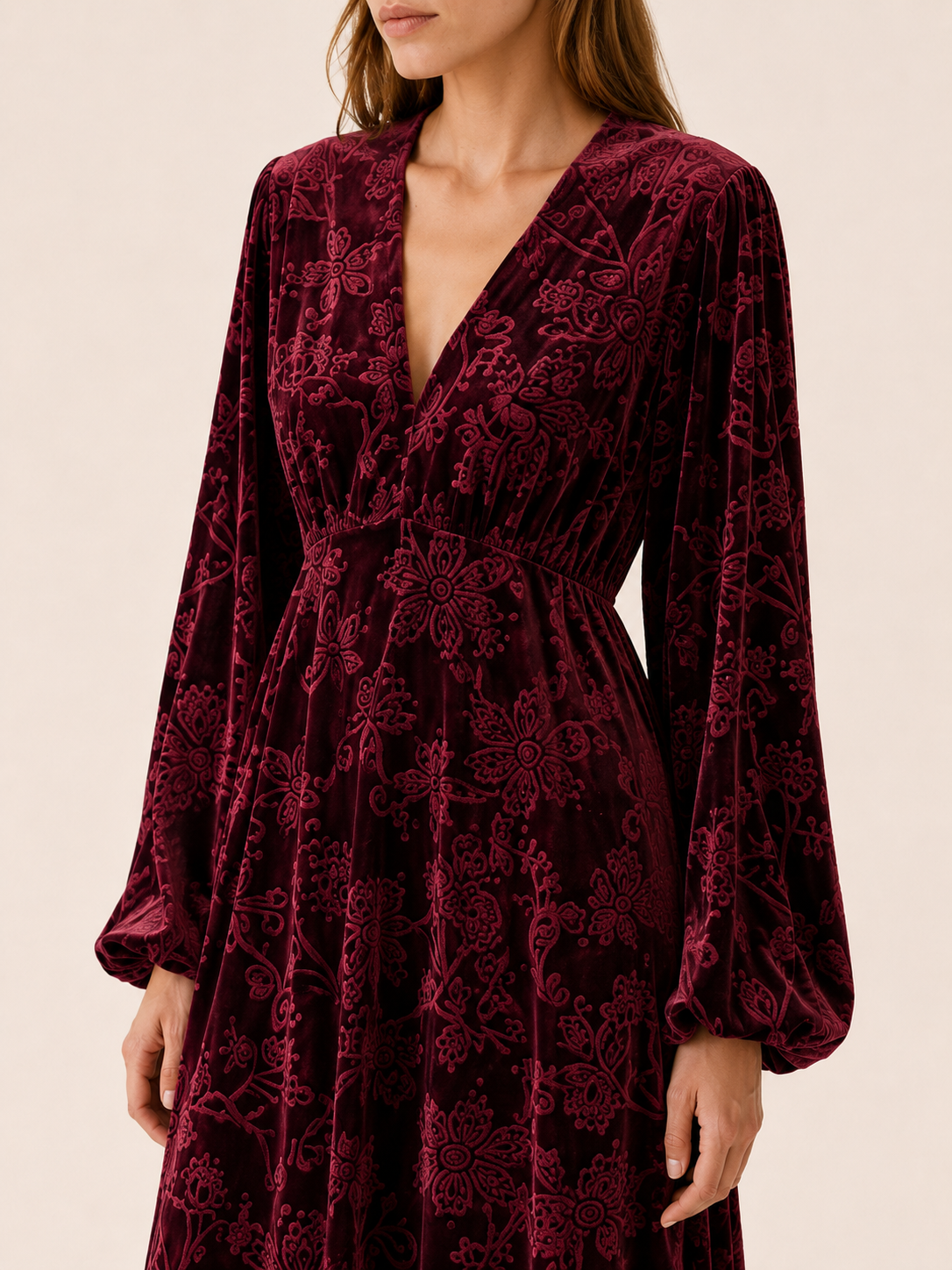 Brietta | Velour Maxi Dress with V Neck Detail