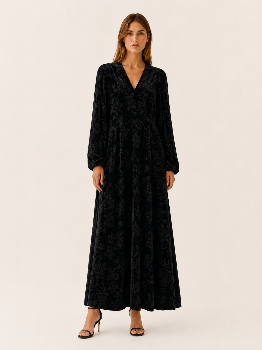 Brietta | Velour Maxi Dress with V Neck Detail