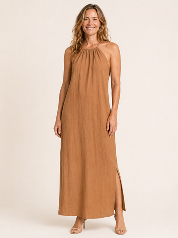 Brisa | Women's Halter Neck Gathered Summer Maxi Dress
