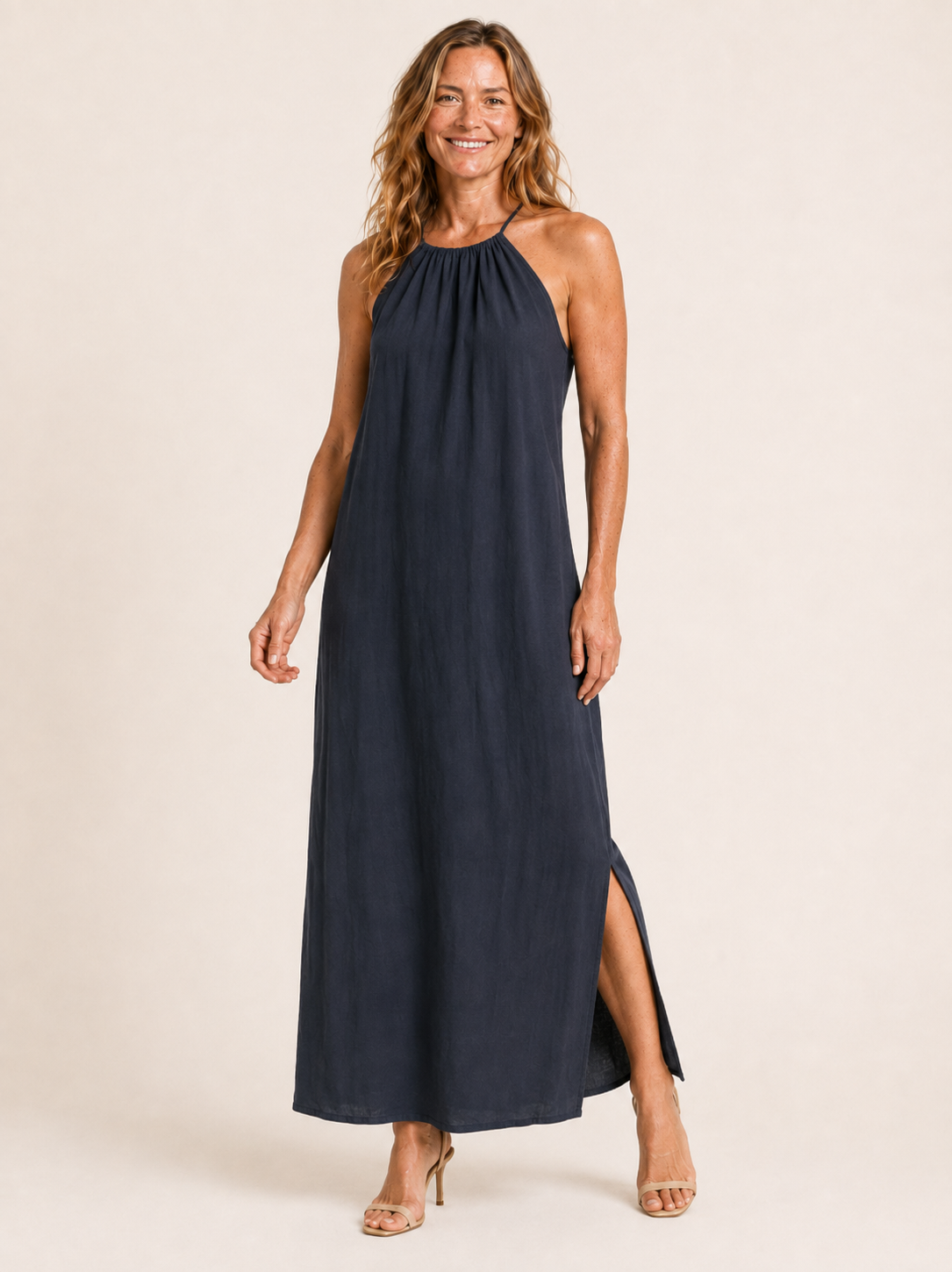 Brisa | Women's Halter Neck Gathered Summer Maxi Dress