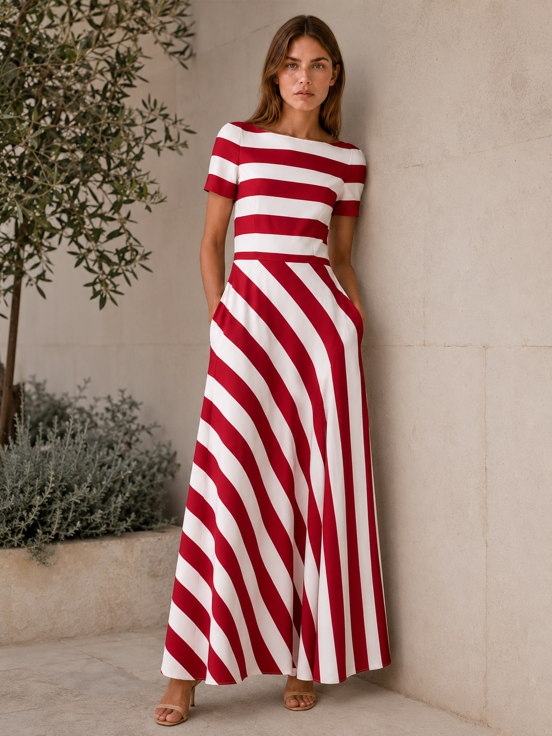 Brixton | Striped Maxi Dress with Asymmetric Panel