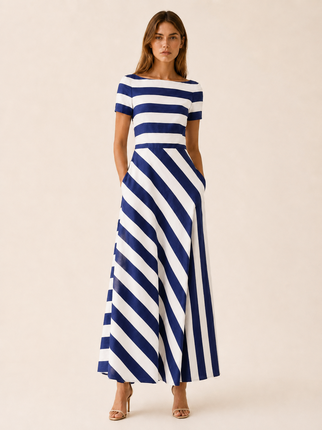 Brixton | Striped Maxi Dress with Asymmetric Panel