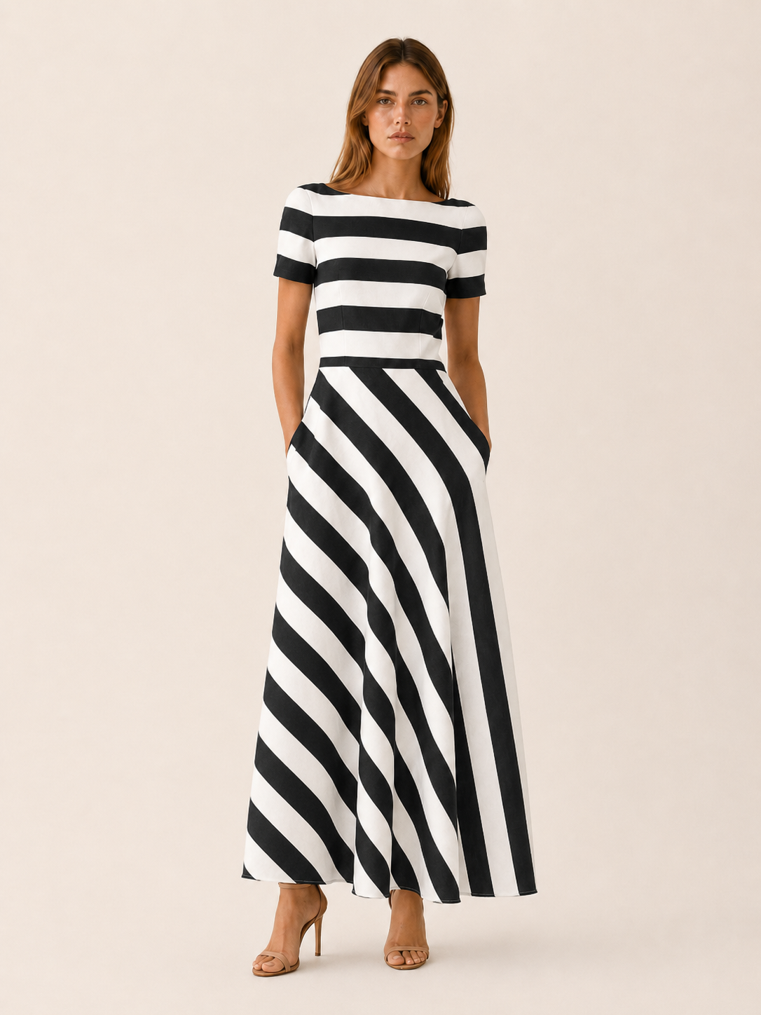 Brixton | Striped Maxi Dress with Asymmetric Panel