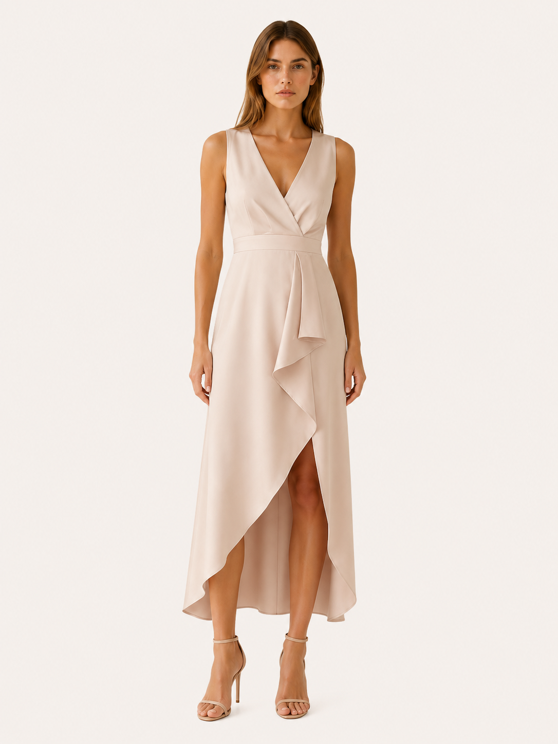 Caelith | Midi Dress with V Neckline and Draped Wrap Detail