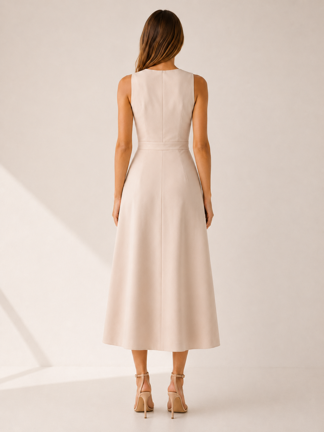 Caelith | Midi Dress with V Neckline and Draped Wrap Detail