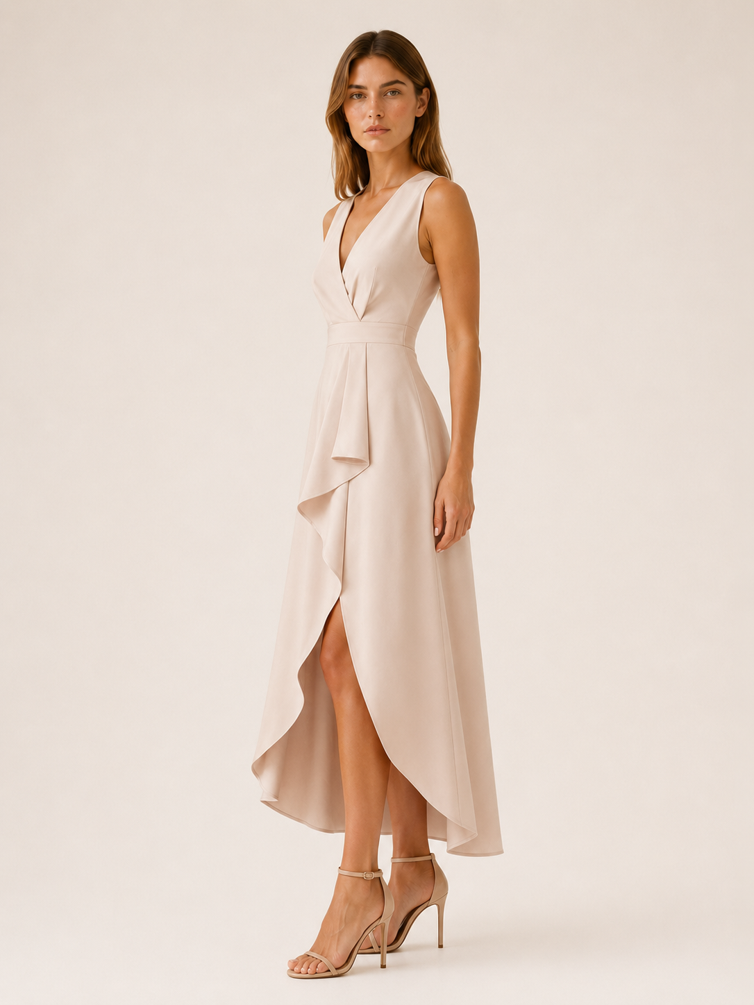 Caelith | Midi Dress with V Neckline and Draped Wrap Detail