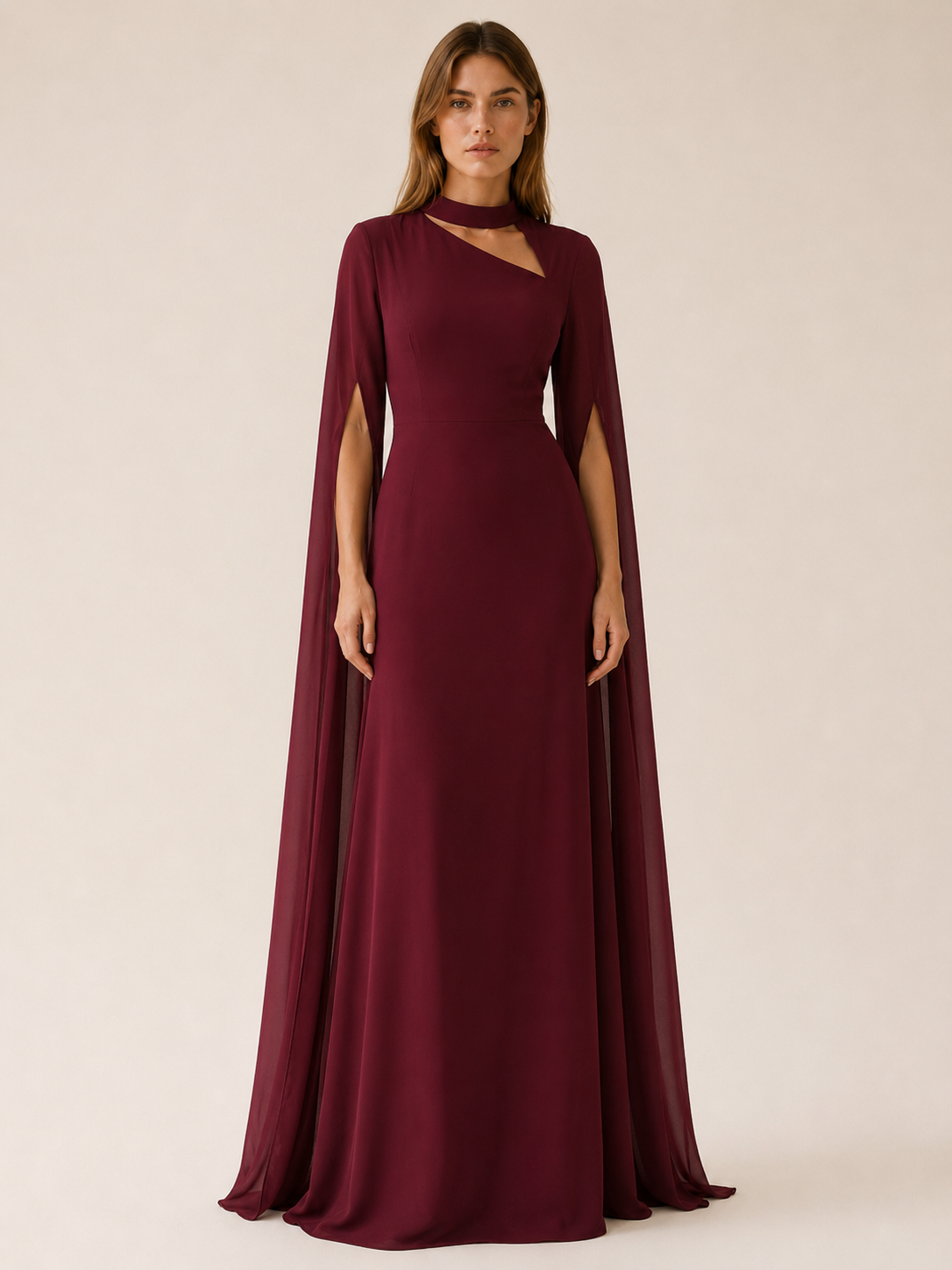 Calina | Chiffon Maxi Dress with Cape Sleeves