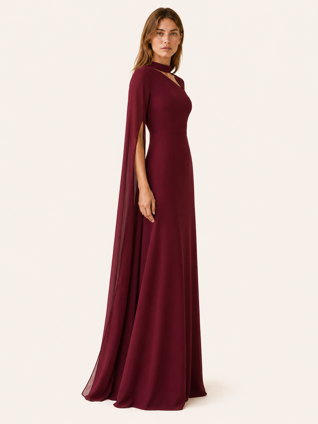 Calina | Chiffon Maxi Dress with Cape Sleeves