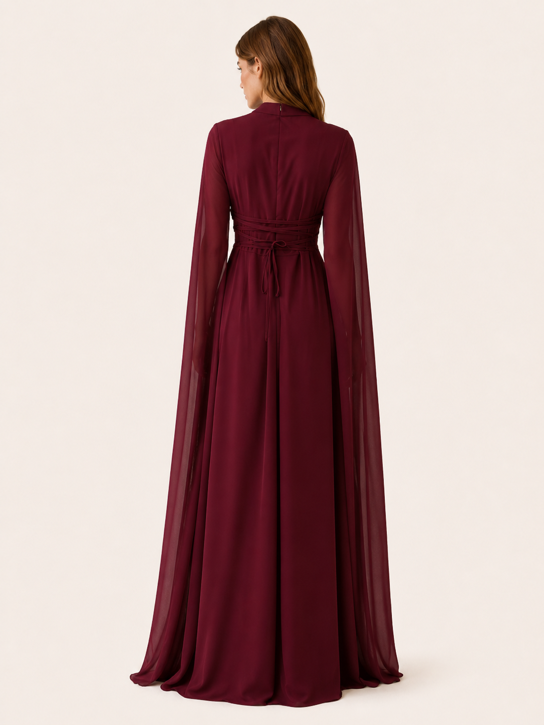 Calina | Chiffon Maxi Dress with Cape Sleeves