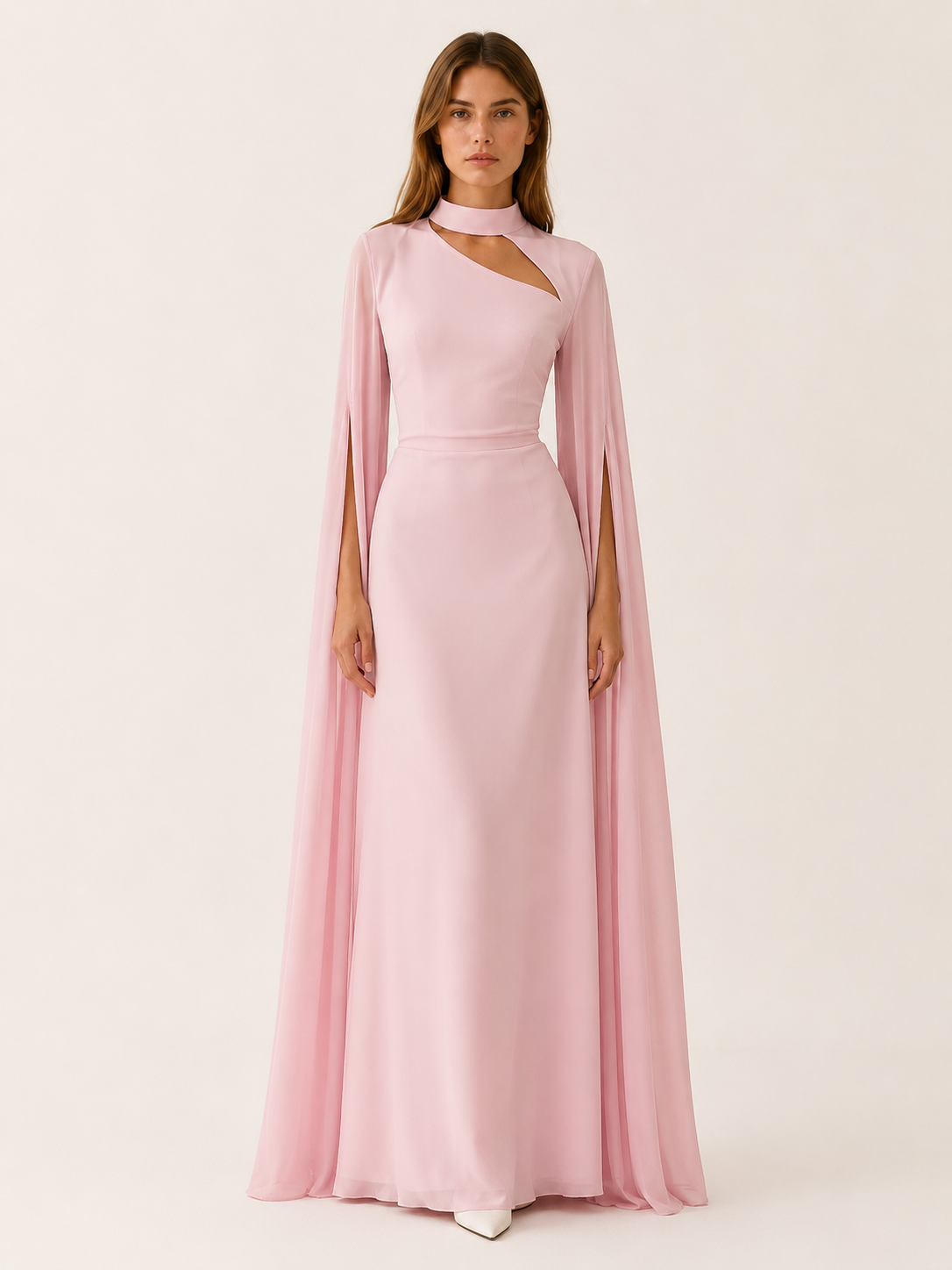 Calina | Chiffon Maxi Dress with Cape Sleeves