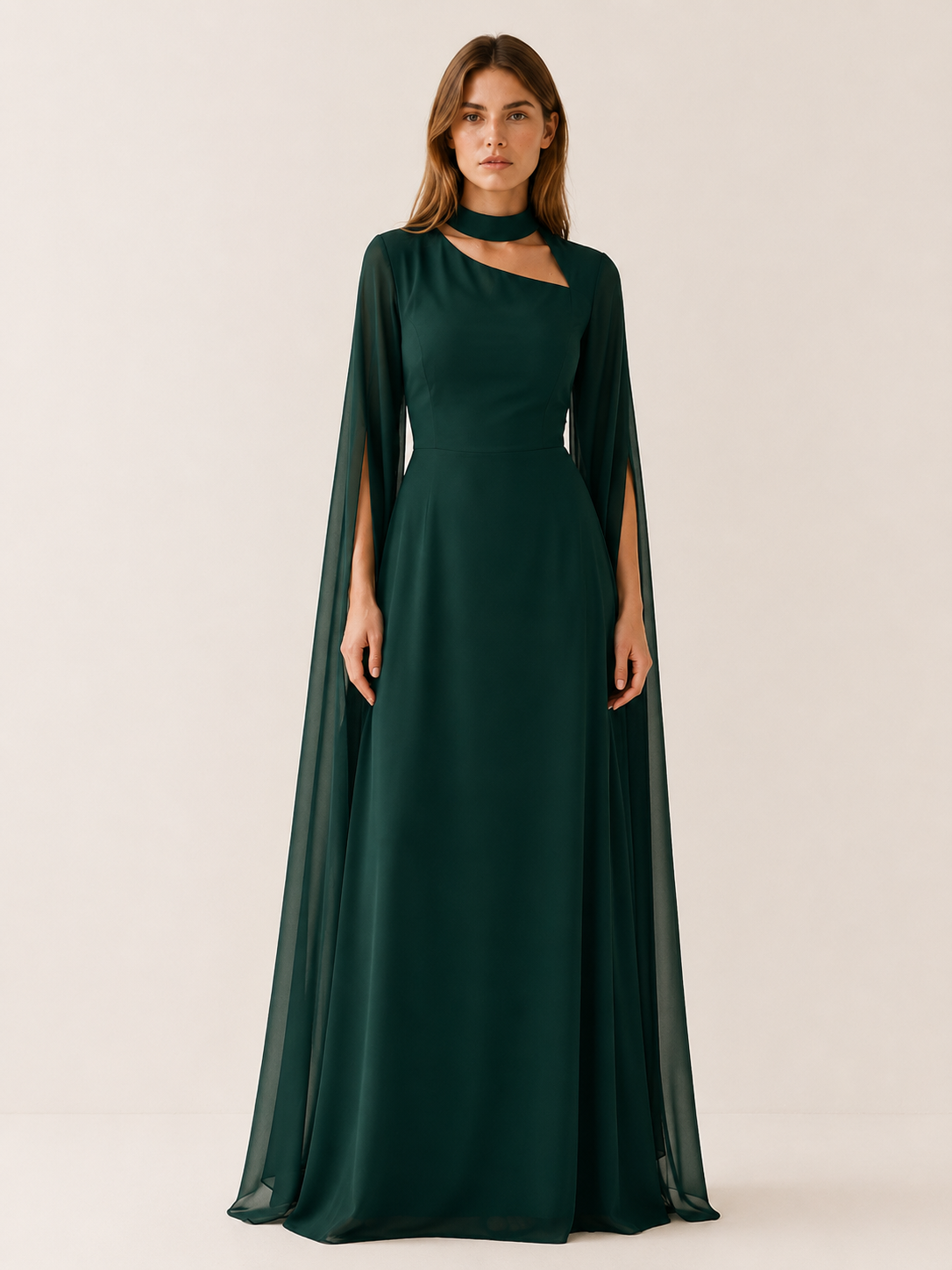 Calina | Chiffon Maxi Dress with Cape Sleeves