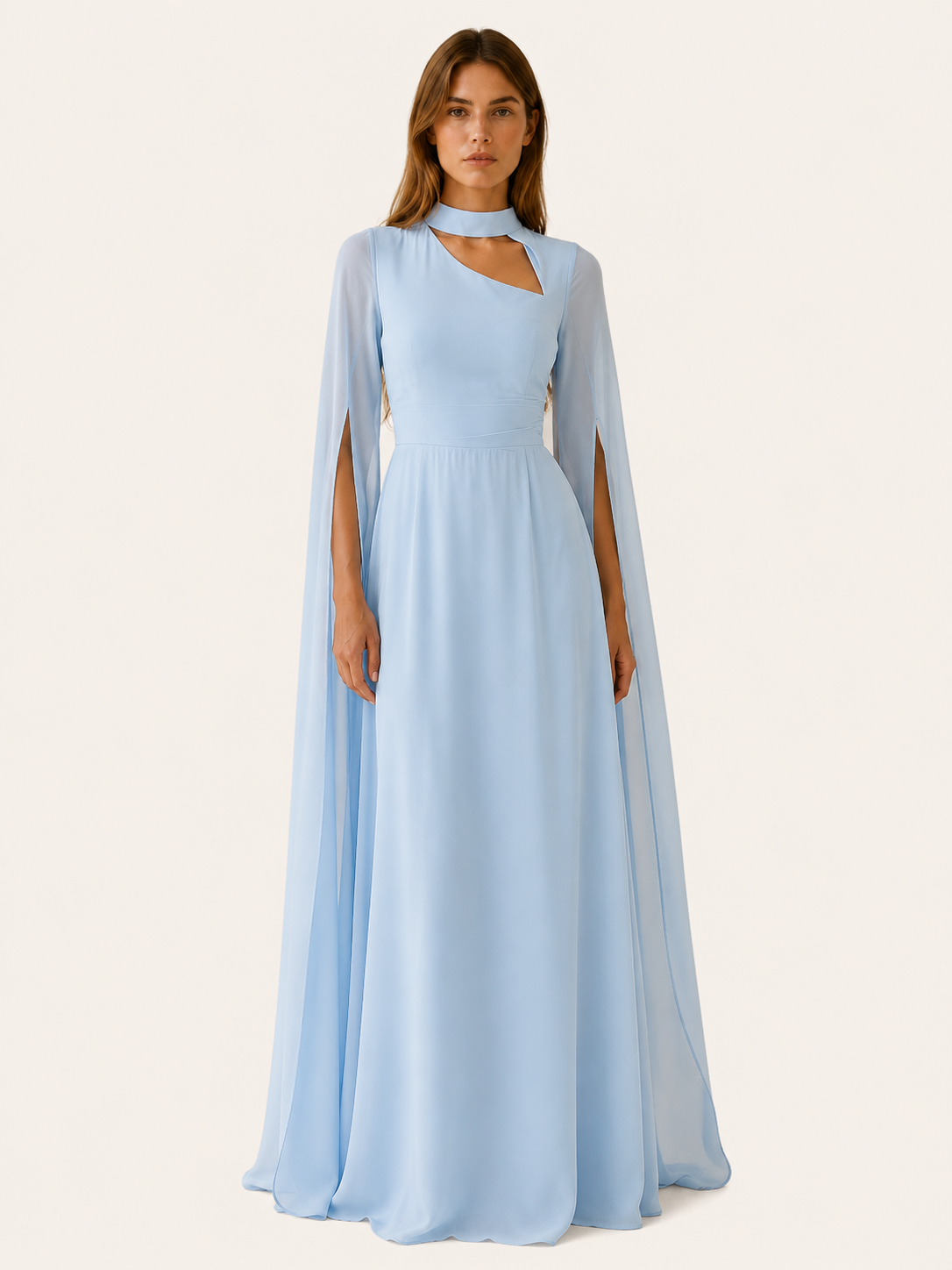Calina | Chiffon Maxi Dress with Cape Sleeves