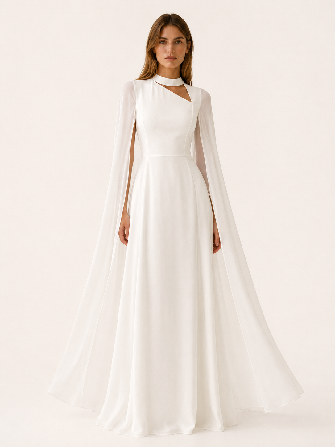 Calina | Chiffon Maxi Dress with Cape Sleeves