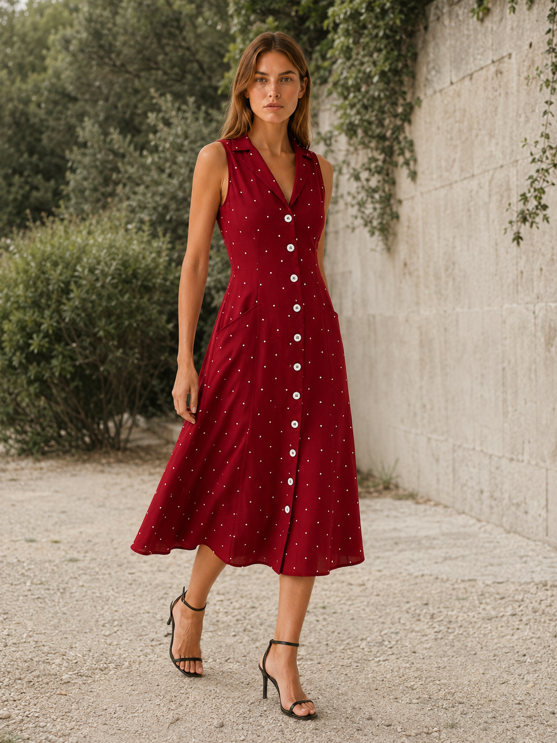 Calla | Polka Dot Midi Dress with Tie Back
