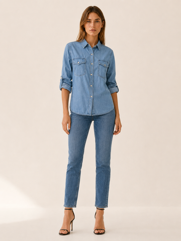 Calliope | Women's Button Front Chest Pocket Denim Shirt