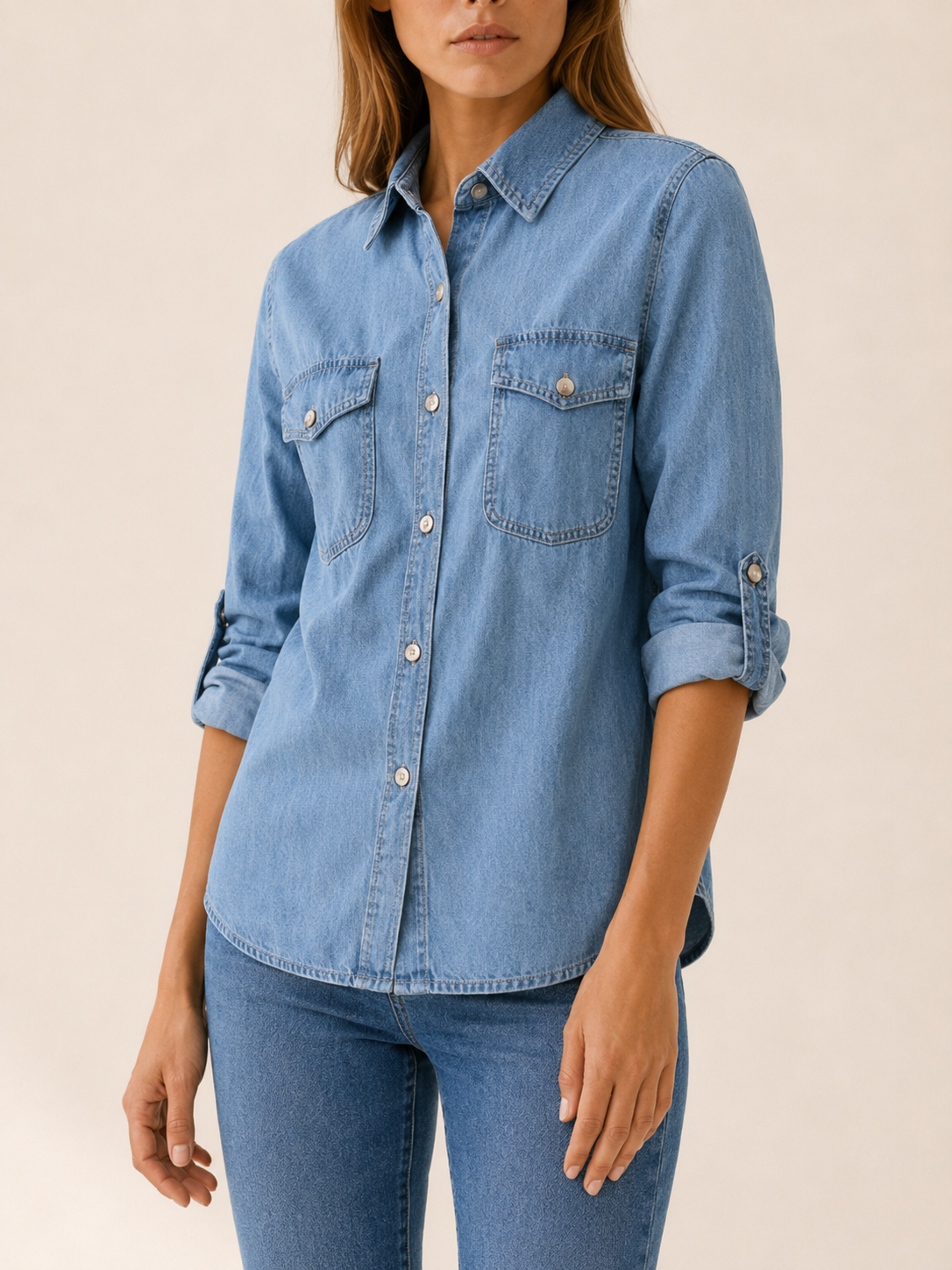 Calliope | Women's Button Front Chest Pocket Denim Shirt