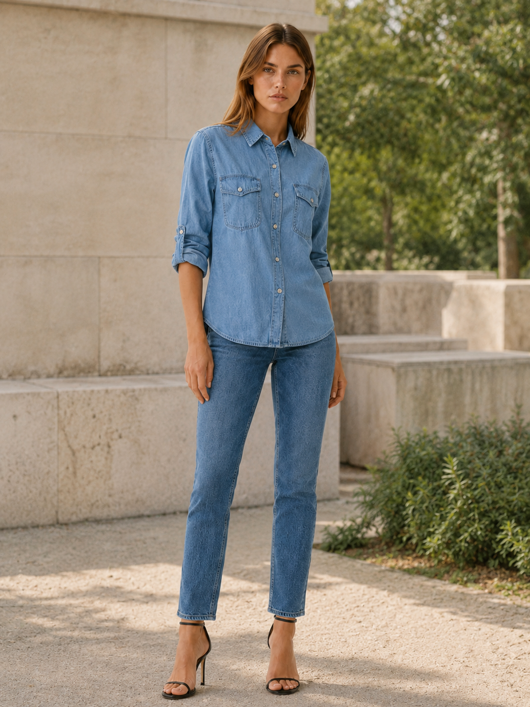 Calliope | Women's Button Front Chest Pocket Denim Shirt