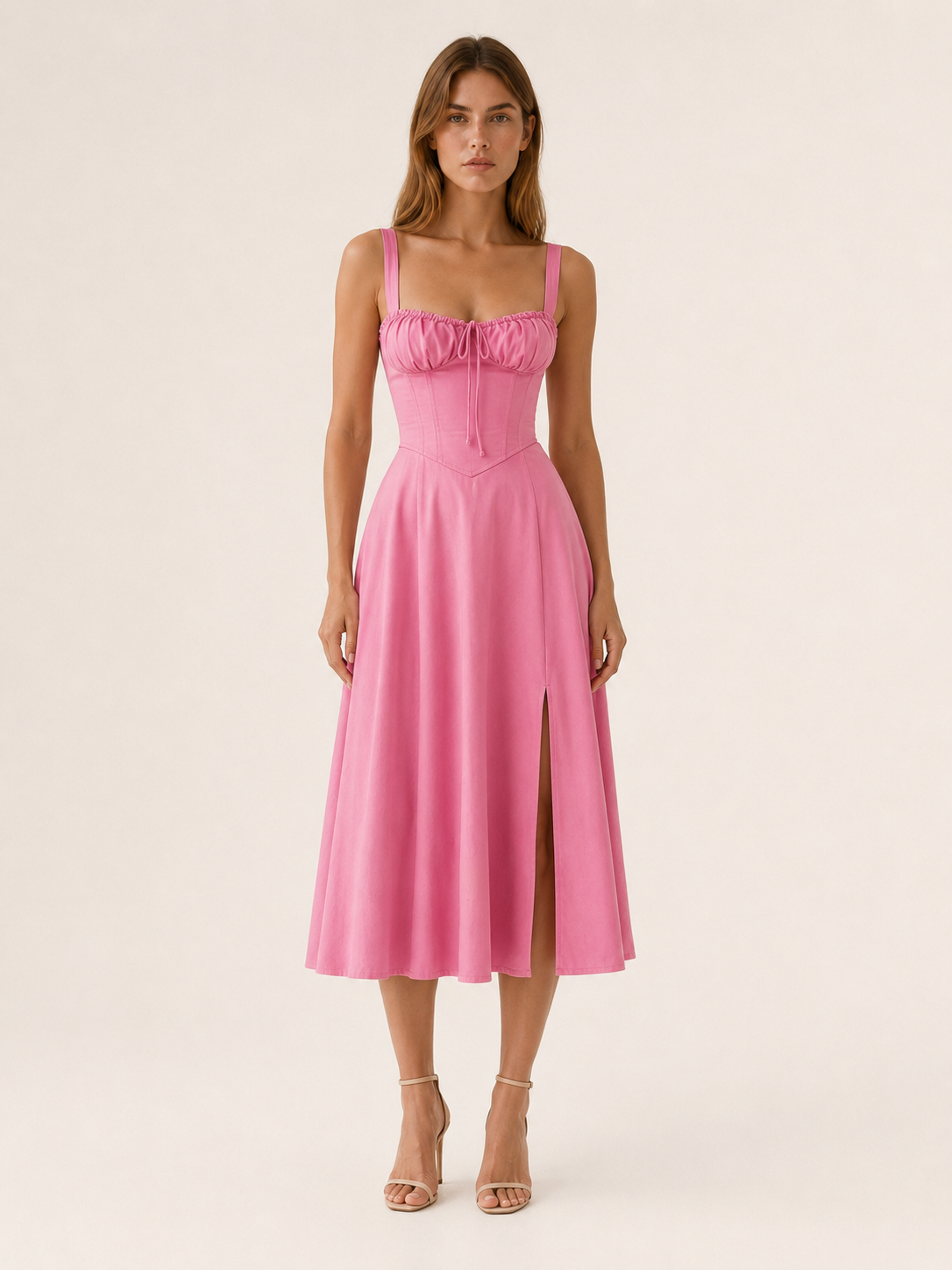 Camille | Midi Dress with Side Slit and Tie Detail