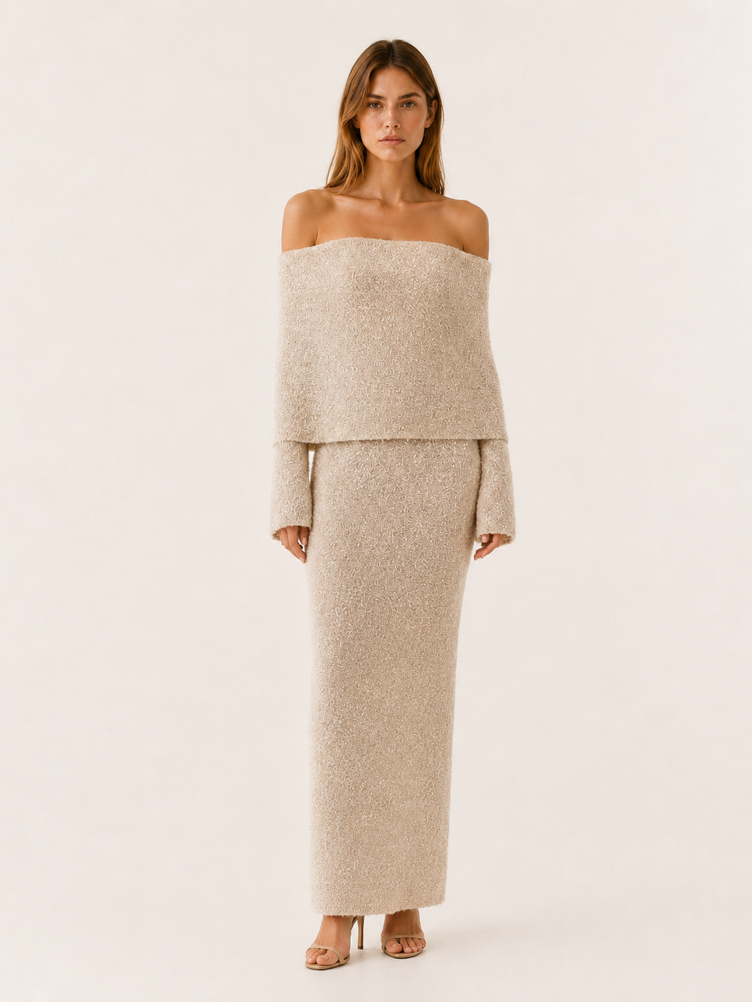 Carina | Knit Maxi Dress with Off Shoulder Neckline