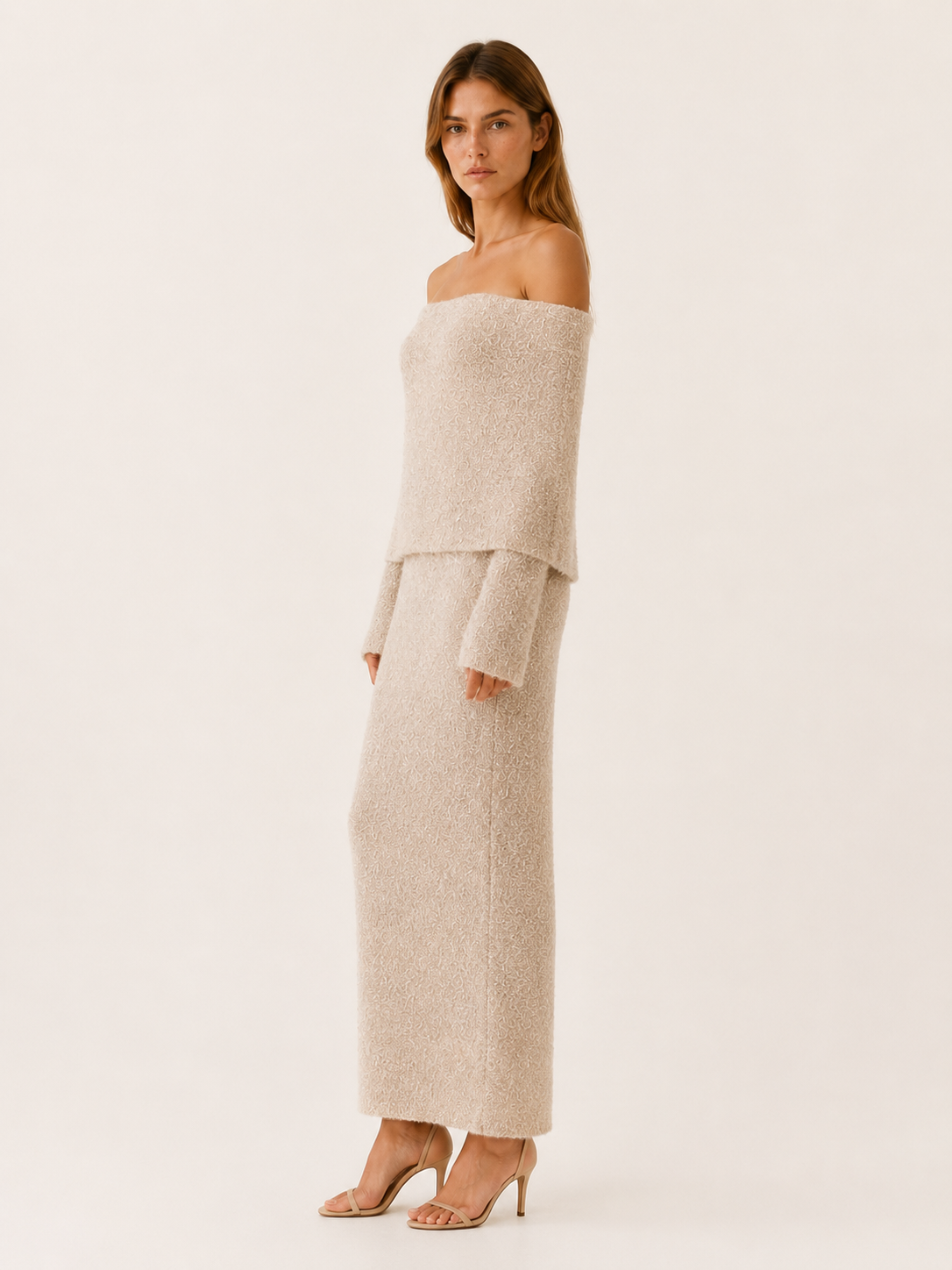 Carina | Knit Maxi Dress with Off Shoulder Neckline