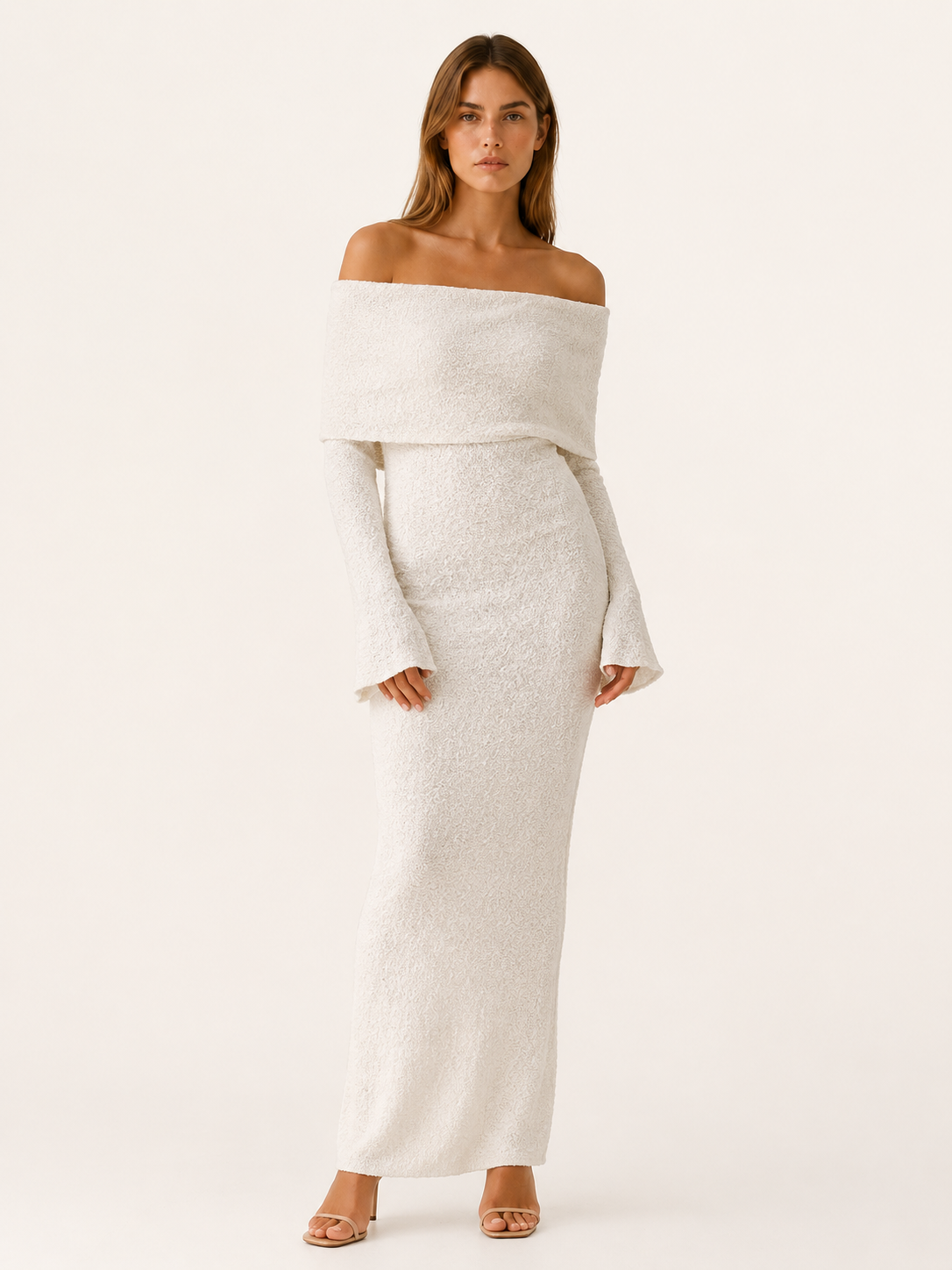 Carina | Knit Maxi Dress with Off Shoulder Neckline