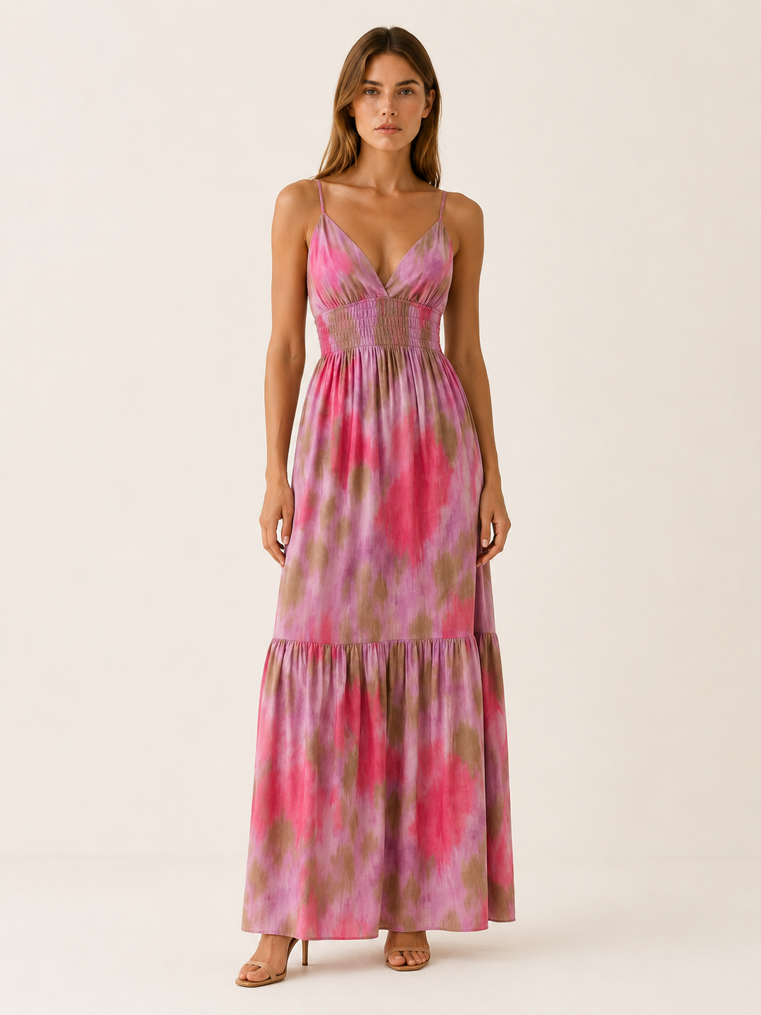 Carmel | Printed Maxi Dress with Smocked Waist Backless Detail
