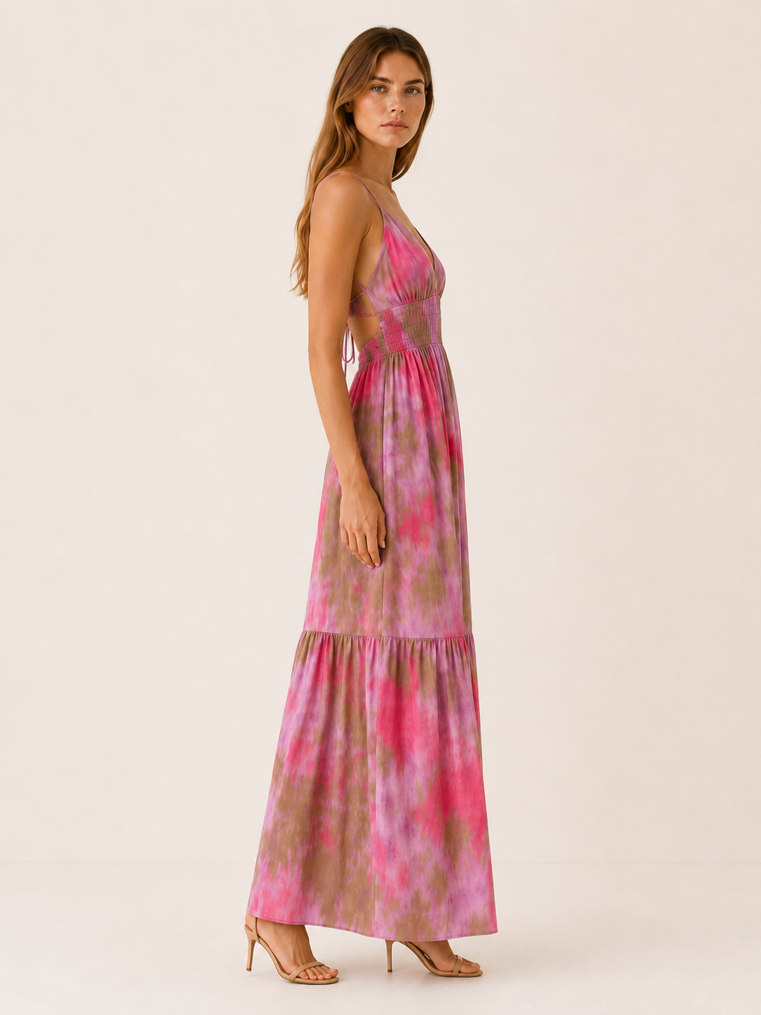 Carmel | Printed Maxi Dress with Smocked Waist Backless Detail