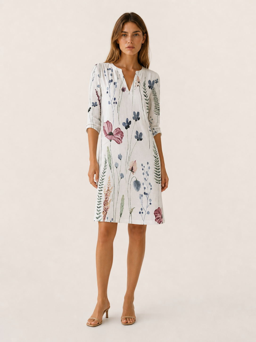Cassia | A-Line Midi Dress with V Neck