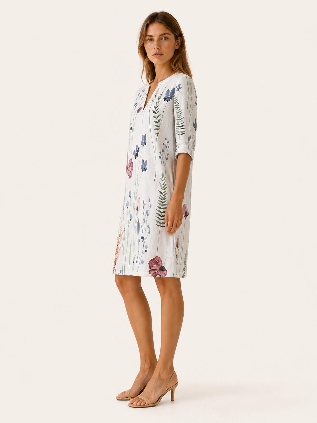 Cassia | A-Line Midi Dress with V Neck