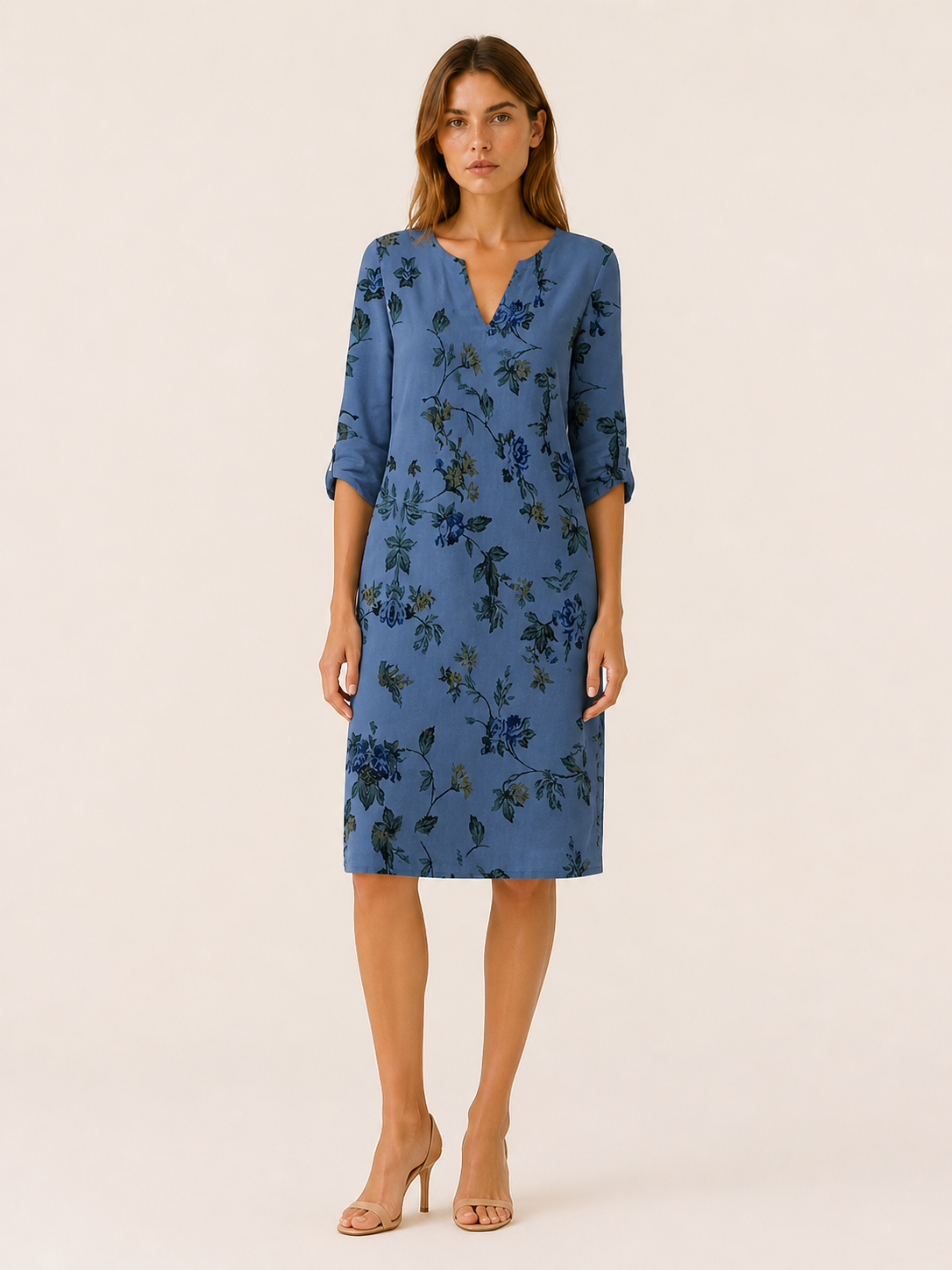 Cassia | A-Line Midi Dress with V Neck