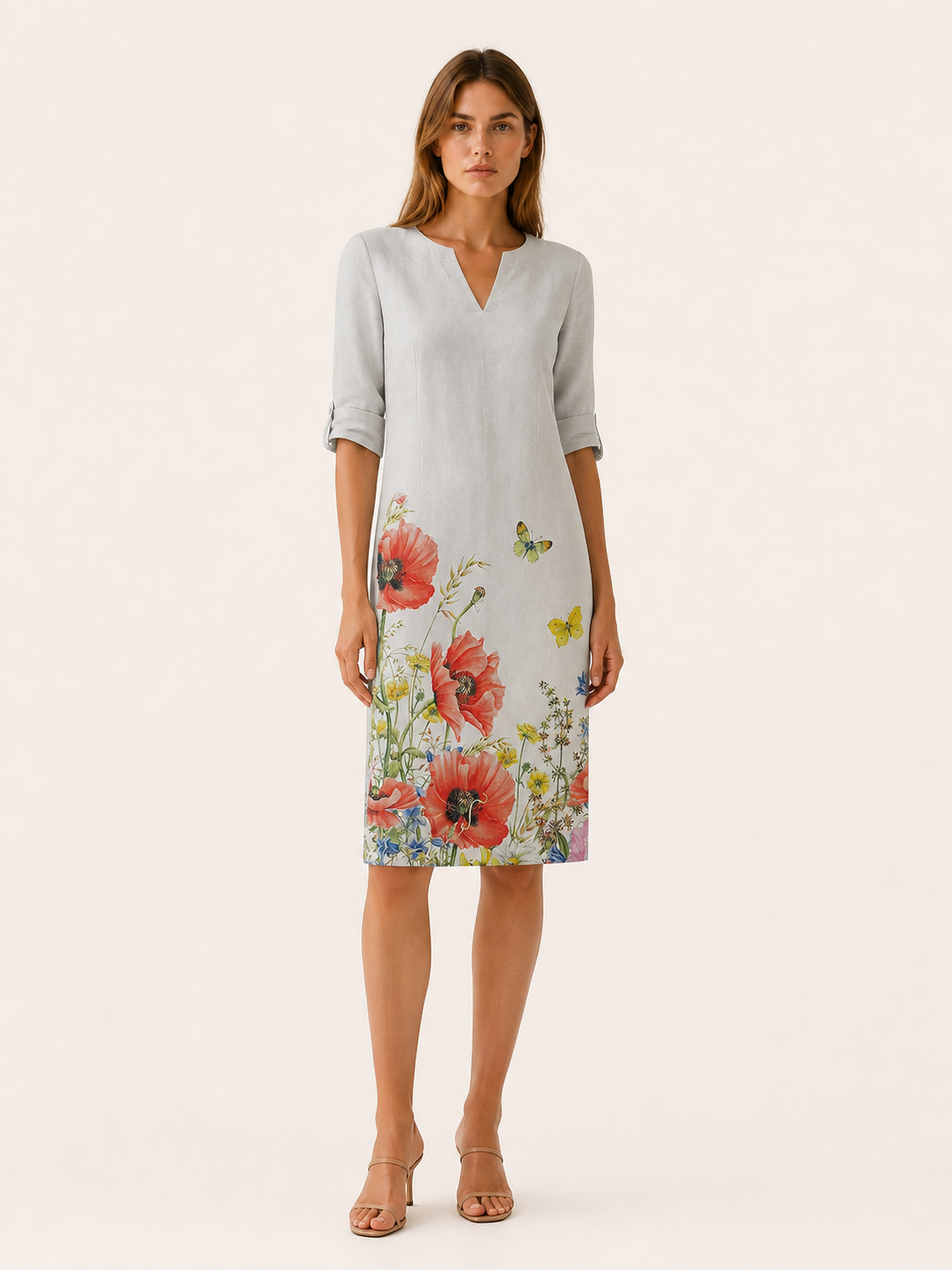 Cassia | A-Line Midi Dress with V Neck