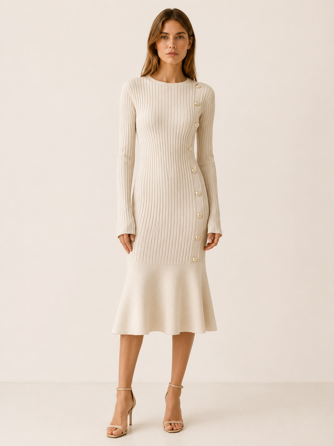 Catrin | Knitted Midi Dress with Ribbed Texture