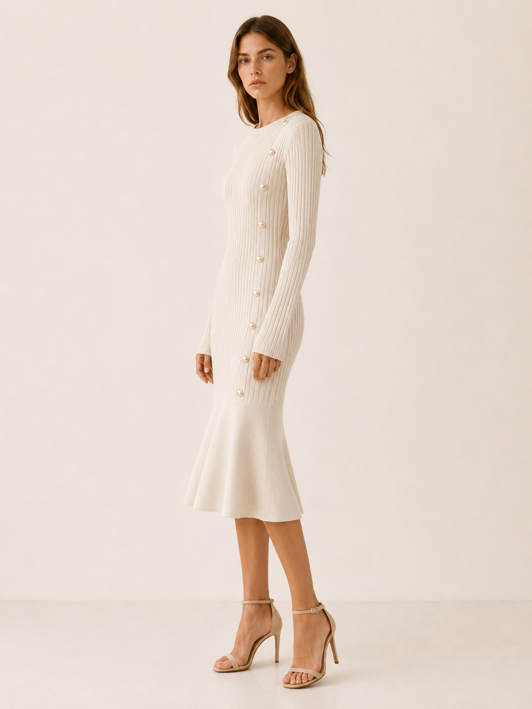 Catrin | Knitted Midi Dress with Ribbed Texture