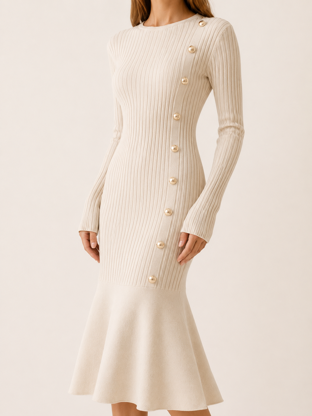 Catrin | Knitted Midi Dress with Ribbed Texture