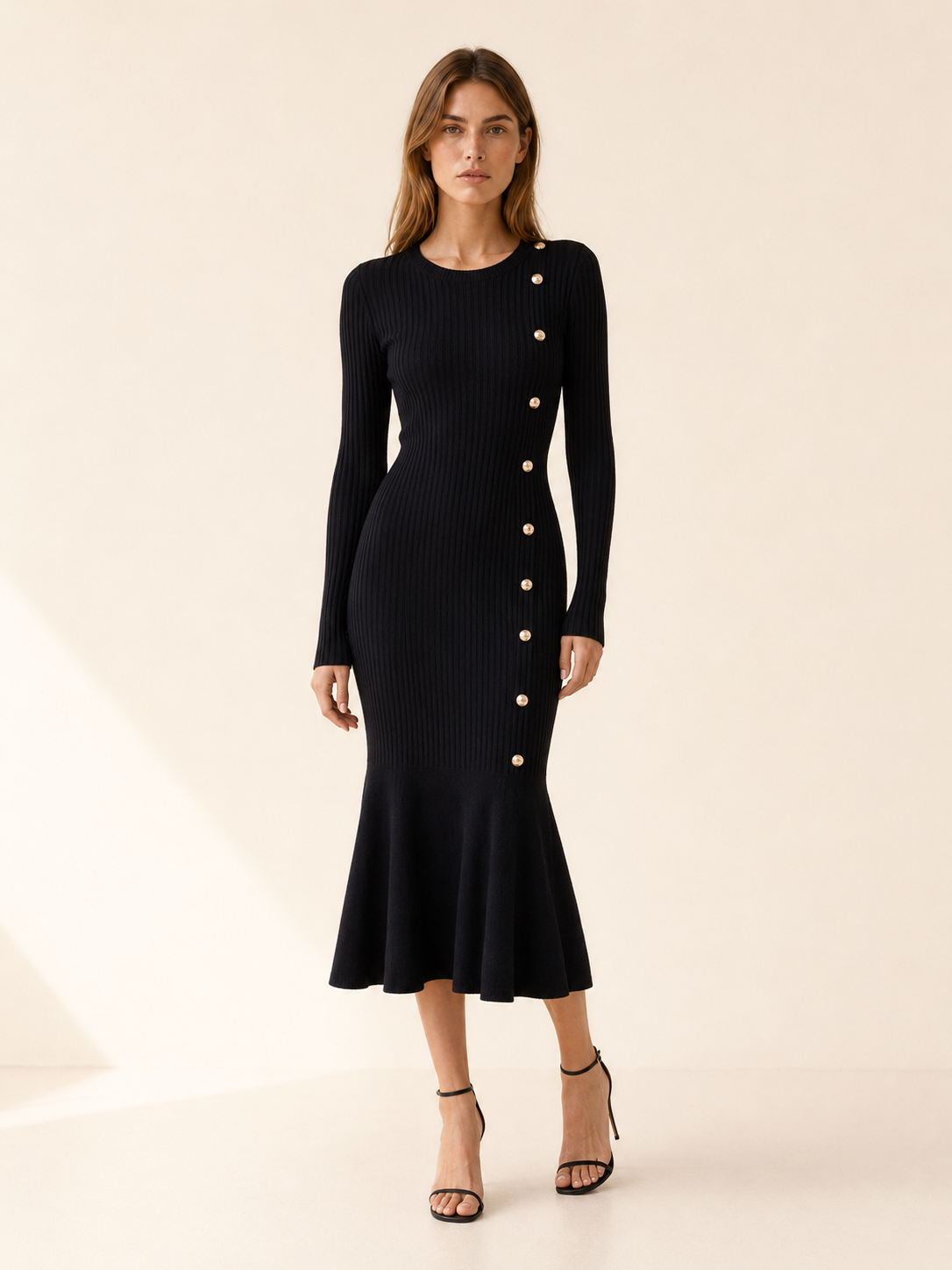 Catrin | Knitted Midi Dress with Ribbed Texture