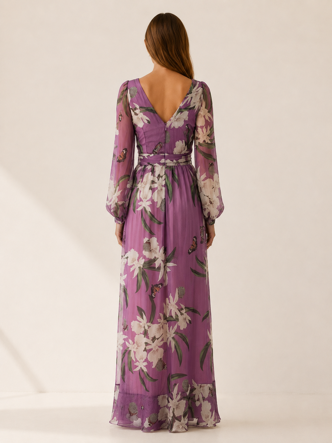 Cecilia | Maxi Dress with V Neck Long Sleeve Detail