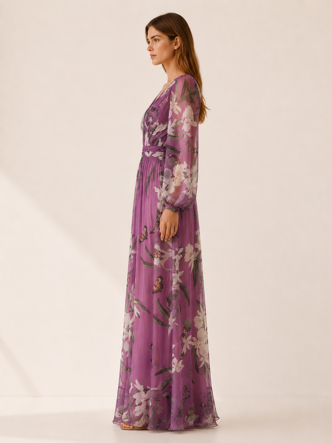 Cecilia | Maxi Dress with V Neck Long Sleeve Detail