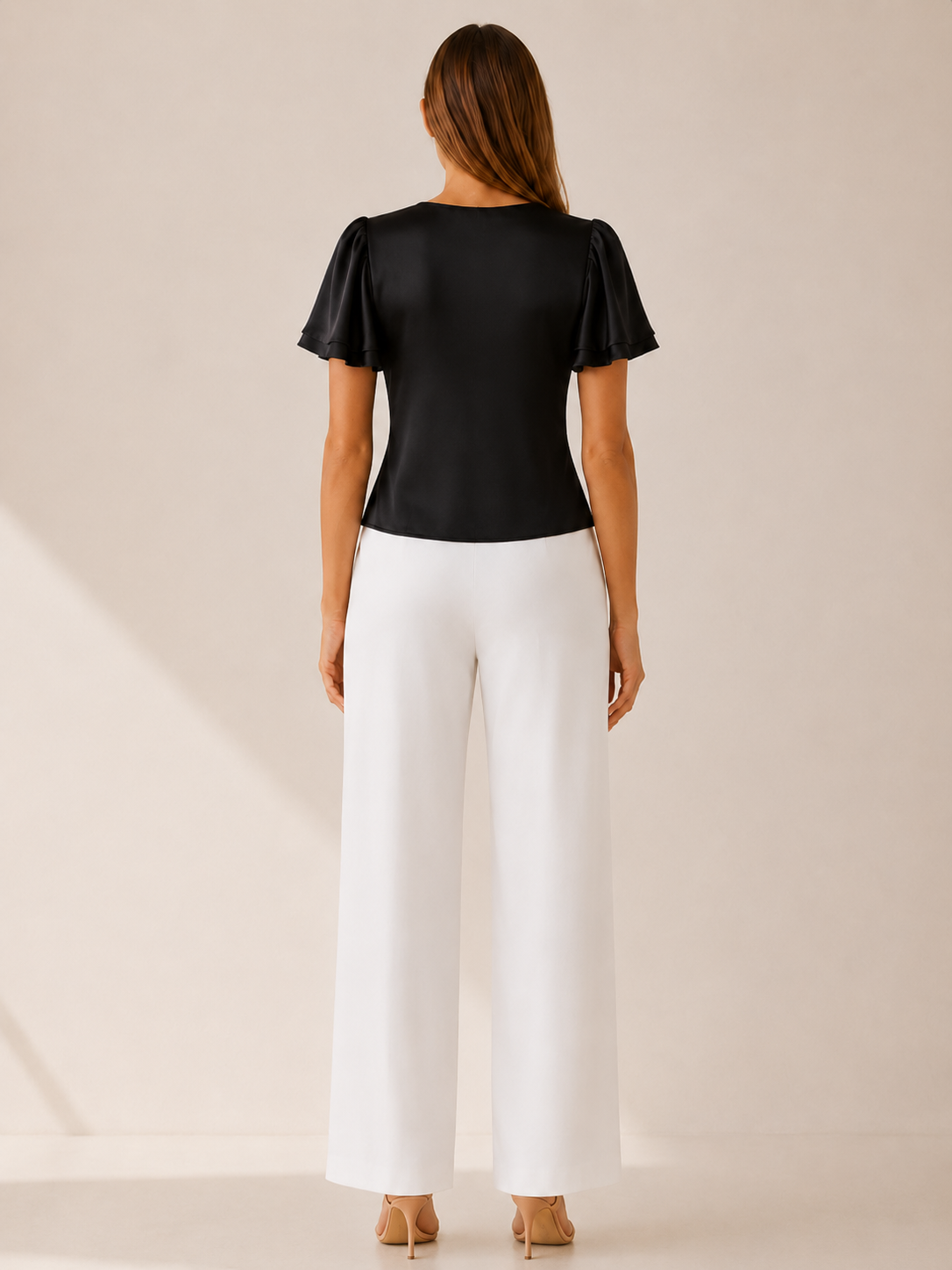 Cecilia | Women's Flutter Sleeve Lace Trim Blouse