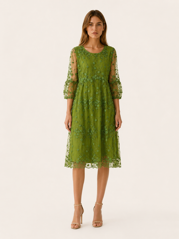 Celandra | Midi Dress with O Neck Detail