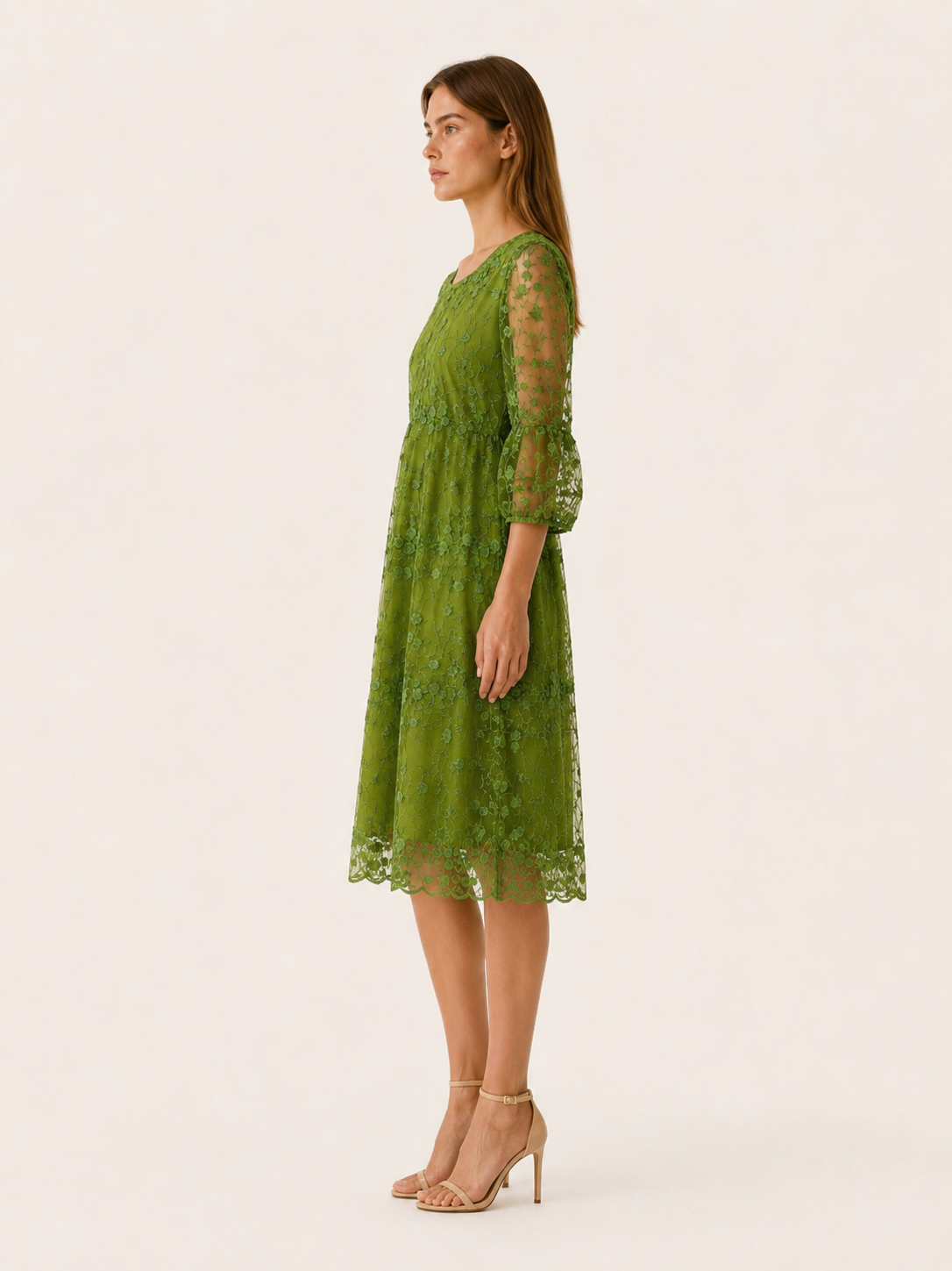 Celandra | Midi Dress with O Neck Detail