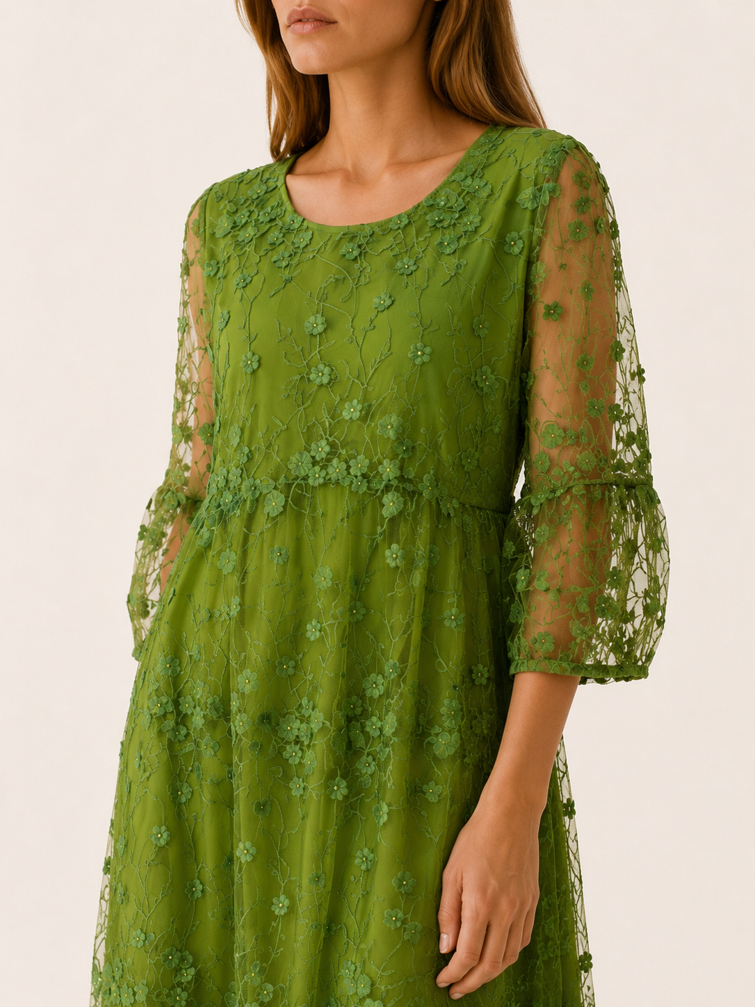 Celandra | Midi Dress with O Neck Detail