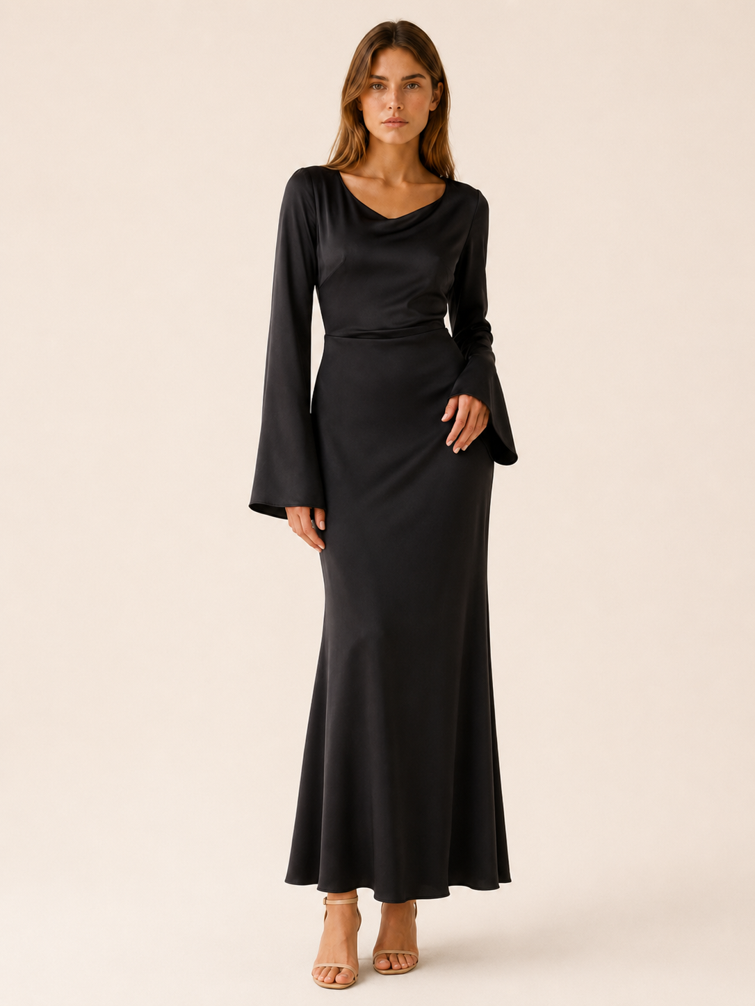 Cerys | Long Sleeve Maxi Dress with Tie Waist
