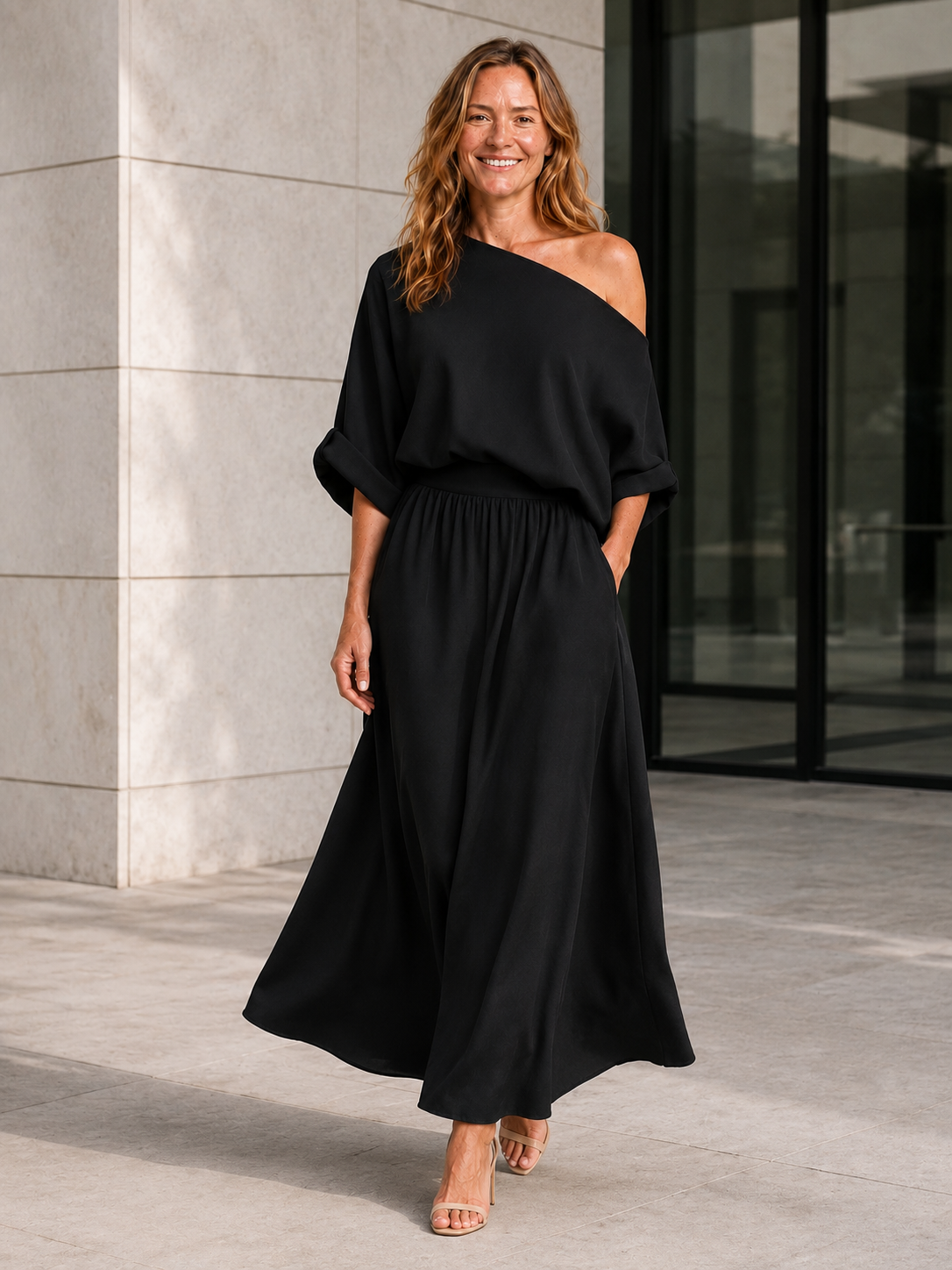 Charlotte | Women's One Shoulder Top and Maxi Skirt Two Piece Set