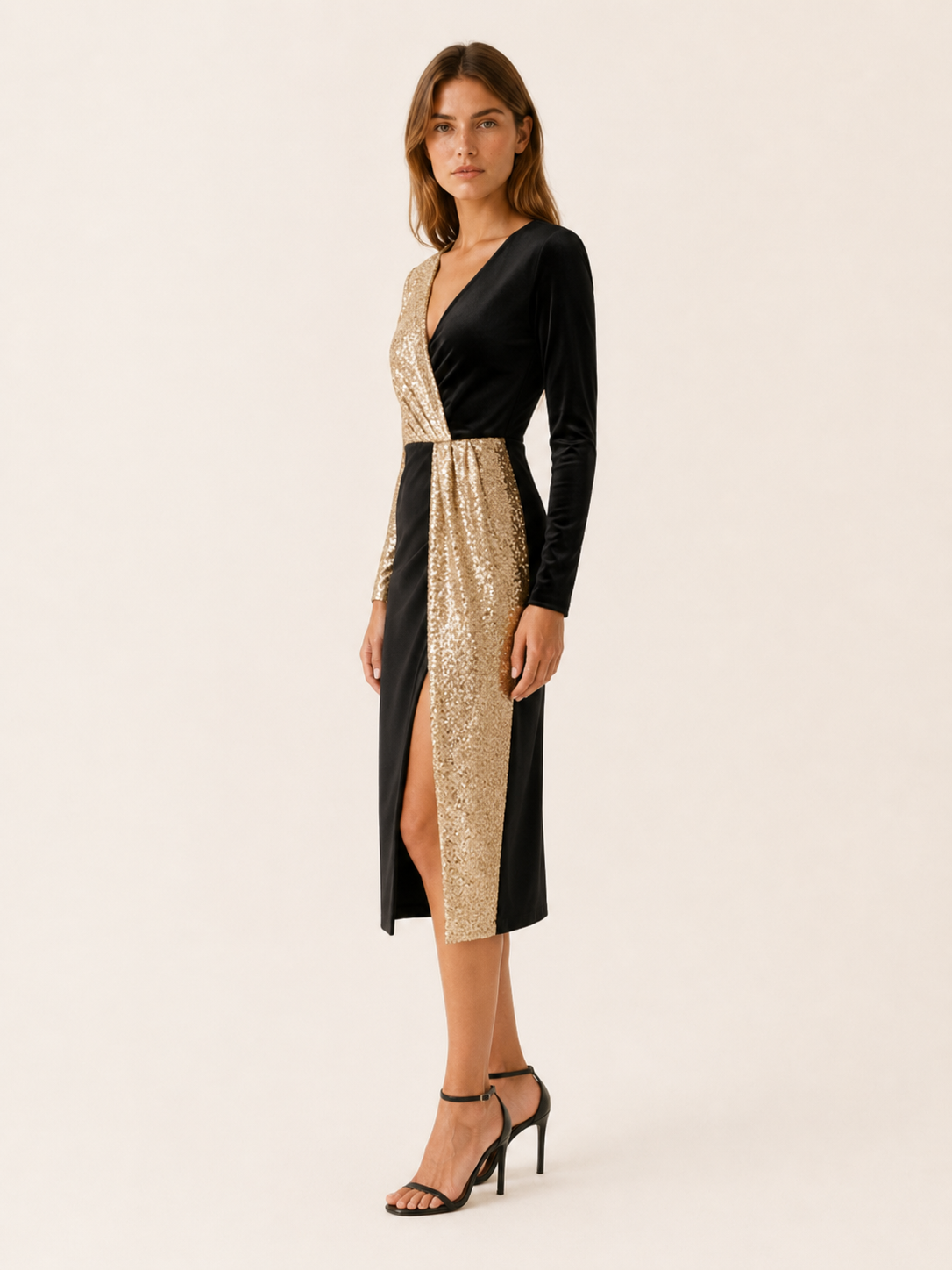 Ciana | Occasion Wear Midi Dress with V Neck and Side Slit