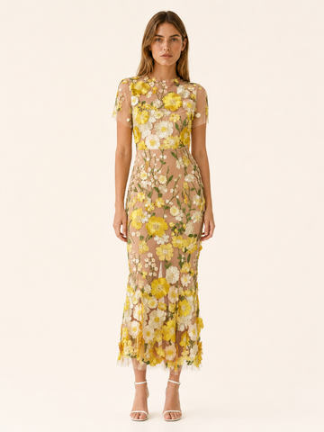 Claribel | Embroidered Maxi Dress with Appliqué Detail