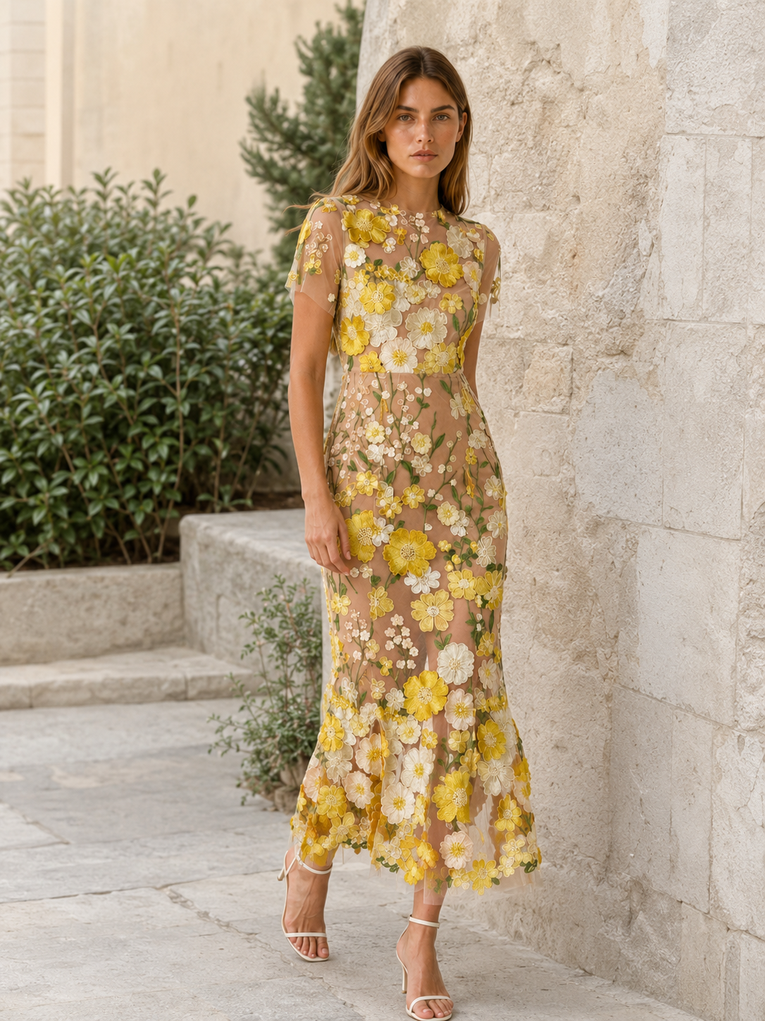 Claribel | Embroidered Maxi Dress with Appliqué Detail